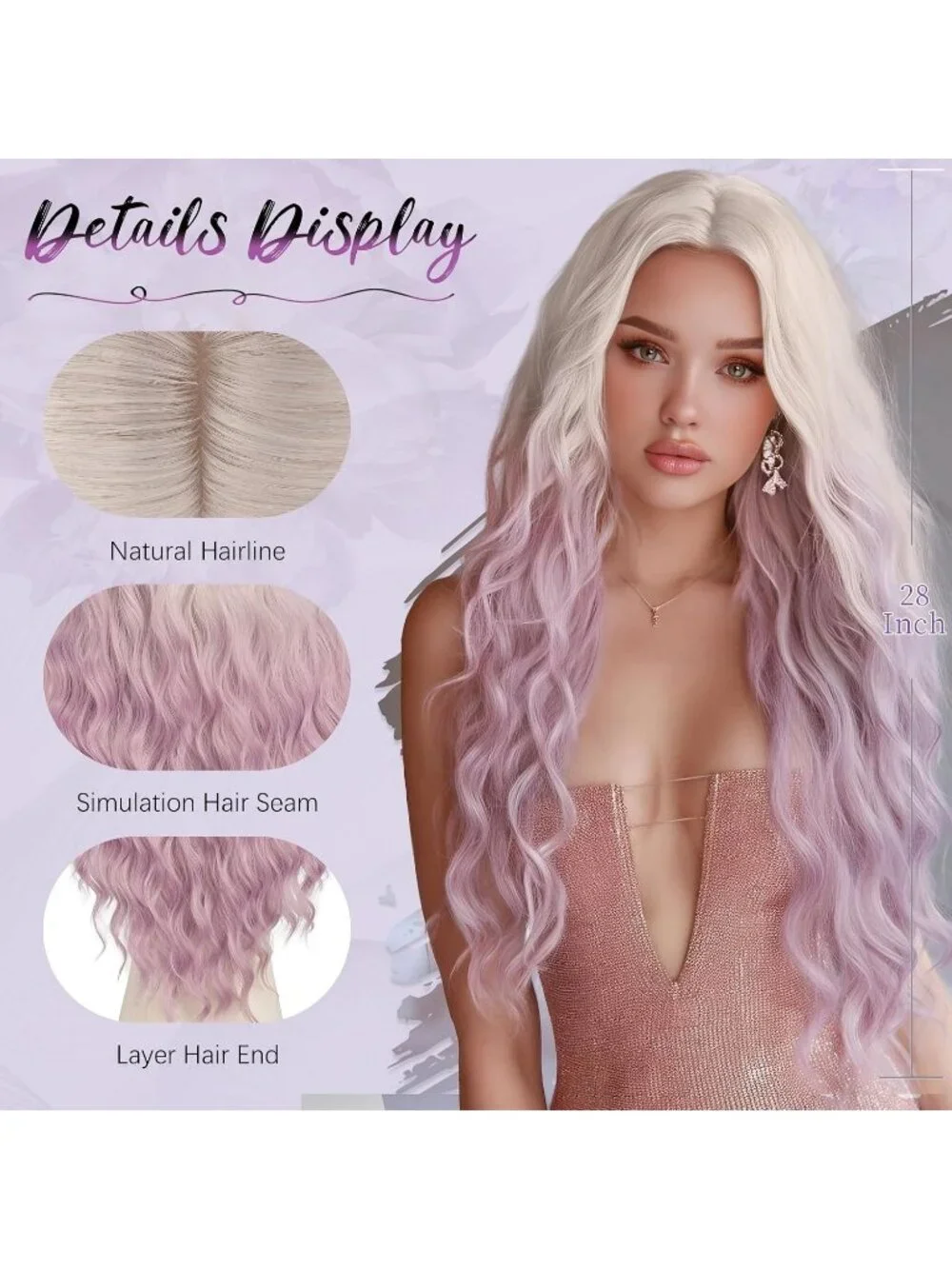 Women's Silver Blonde Root 28 Inch Lace Front Soft Synthetic Long Wavy Curly Wig